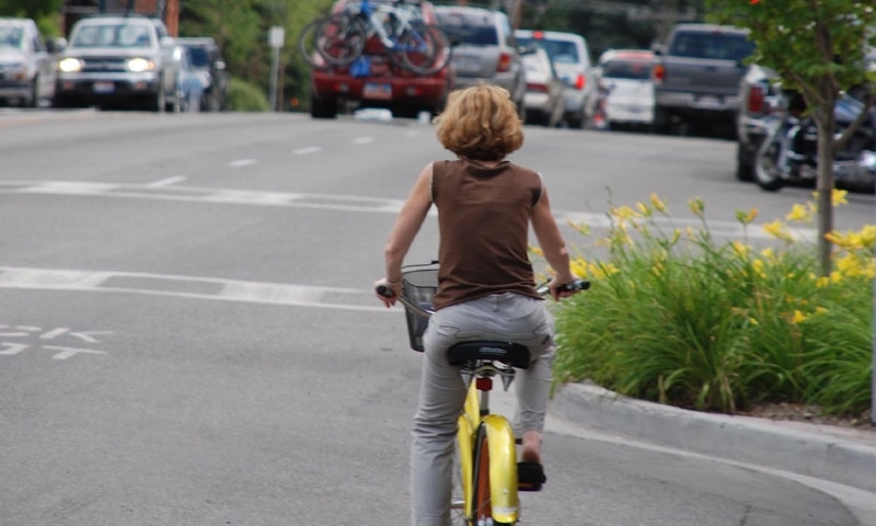 Biking in downtown Ketchum